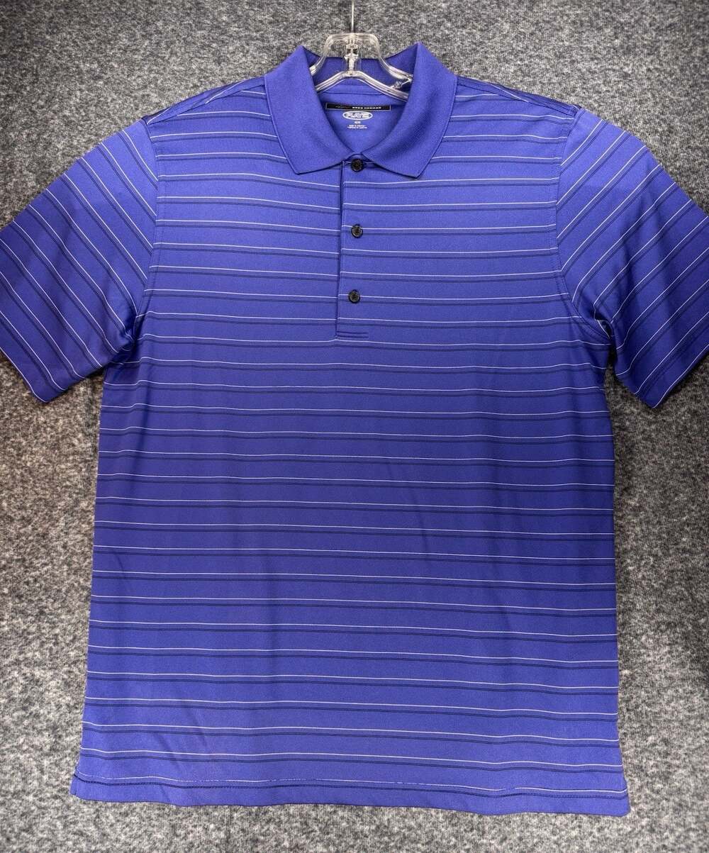 Greg Norman PlayDry Performance Stretch Men’s Blue Striped Polo Golf Medium A213